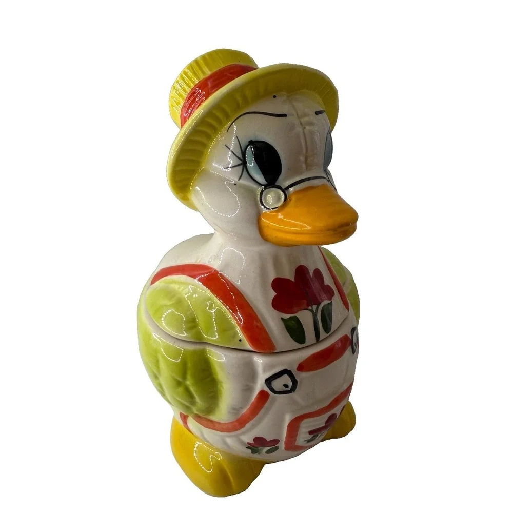 Vintage Duck Canister Cookie Jar Country Cottage Ceramic Mom Dad Ducks Lace Set